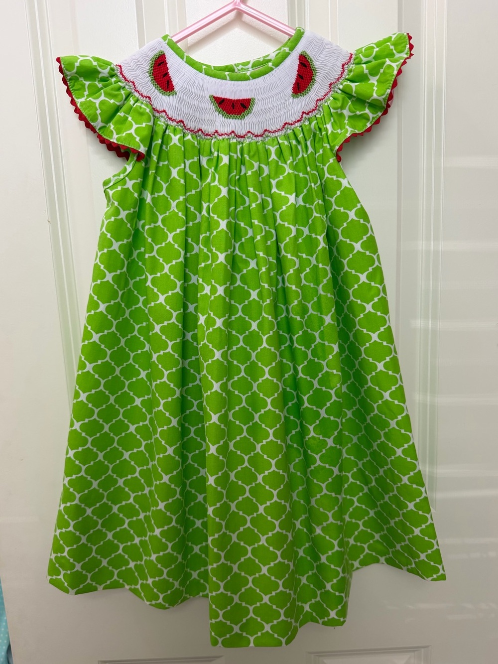Girls' Lime Green Smocked Watermelon Dress